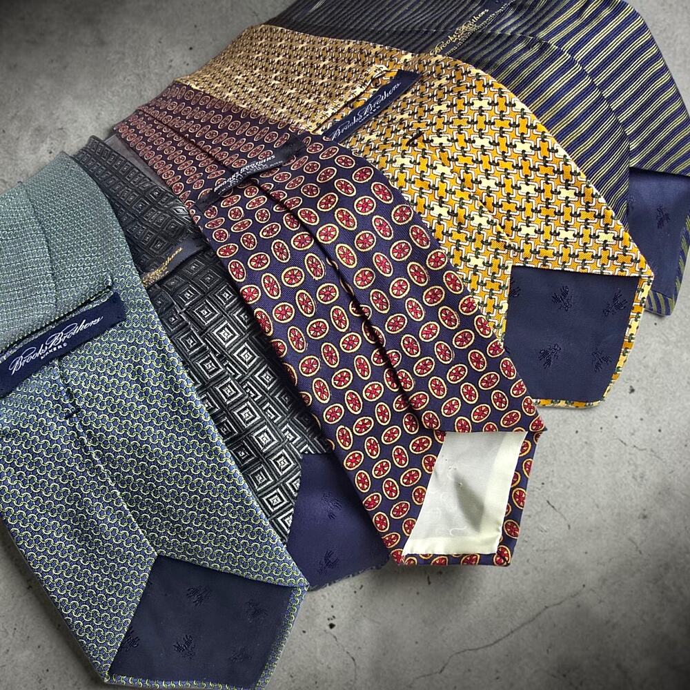 Lot 5 Brooks Brothers Silk Neckties Blue Gray Gold Geo Medallion Stripe 3.75" - Picture 5 of 9